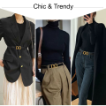 DINISITON New Women's Belt Classic Gold Pin Buckle Belt Fashion PU Leather Premium Feeling Pant Belts. 