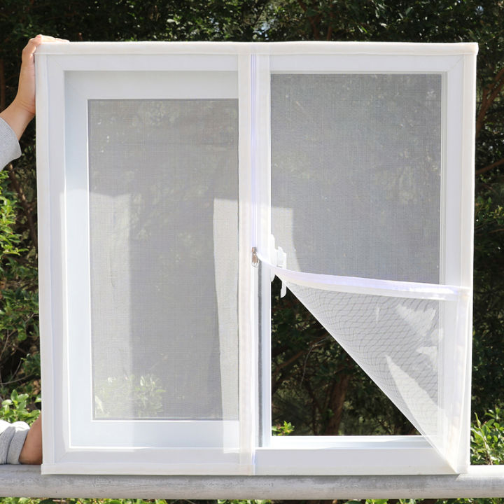 White Zipper Window Mesh Screen Set Self-Adhesive Hook and Loop Installation Invisible Breathable PP Nano Anti-Insect Net