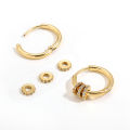 Trendy Small Round Gold Color Stainless Steel Huggies Hoop Earrings for Women Zirconia CZ Triple Gear Charm Earrings Ear Buckle.
