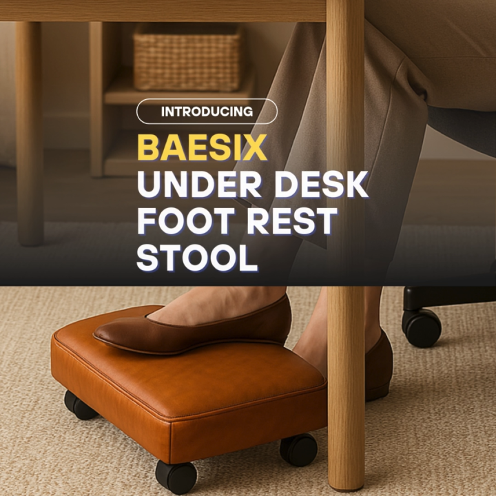 BAESIX New Ergonomic Under Desk Foot Rest with 360° Wheel Mobility, Soft Cushion Design for Home Office and Study
