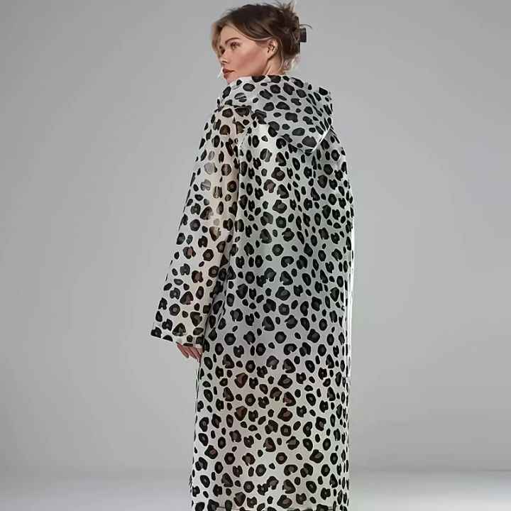 EVA Fashion Leopard Print Rain Poncho- Lightweight, Packable, Windproof, All-Season Thickened Full-Body Raincoat Hooded