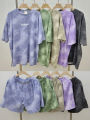 Women T-Shirt Shorts Suit Set Casual Tie Dye Loose Tshirt and Wide Leg Middle Shorts with Pockets Female Soft Summer Shorts Sets. 