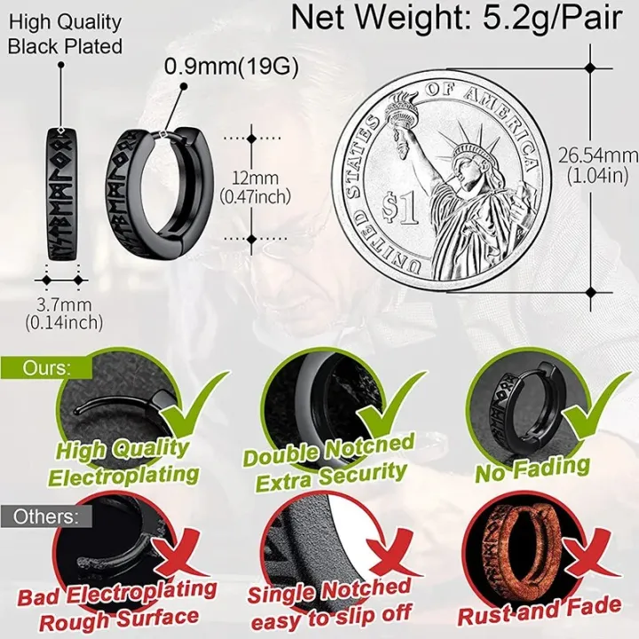 Stainless%20Steel%20Norwegian%20Viking%20Rune%20Hoop%20Earrings%20For%20Men%20Woman%20Unisex%2012%20Mm%20Huggie%20Hoop%20Religious%20Earring%20Jewelry%20-%20Image%203