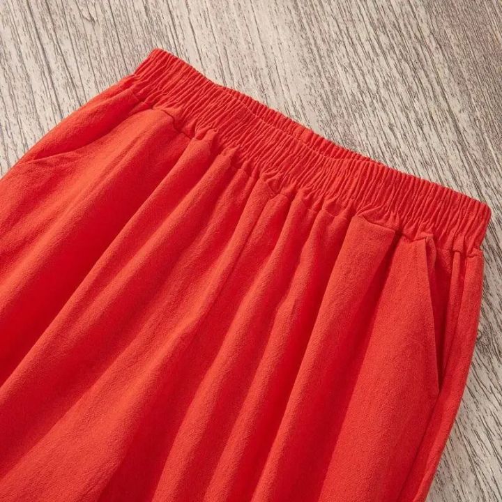 Women%20Summer%20Casual%20Loose%20Harem%20Elastic%20Waist%20Cotton%20Linen%20Pants%20Ninth%20Trousers%20-%20Image%204
