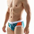 Mens Boxer Swim Briefs Stylish  3D Contour Pouch Color Block Panel Design Elastic Waist Quick Dry Drawstring Swimwear. 