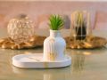 Beautiful Concrete Hand made Mini Vase and Mini Oval Tray | White and Golden colour vase and Oval Tray| Minimal design || Decorative vase and Oval tray| Home decor | Concrete Home decor | Dry flowers vase and Oval Tray. 