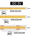 3mm/5mm/8mm DC5V High Density COB Light Strip 320 400LEDs Flexible COB LED Tape Light Bar Dimmable TV Kitchen Bedroom Decoration.