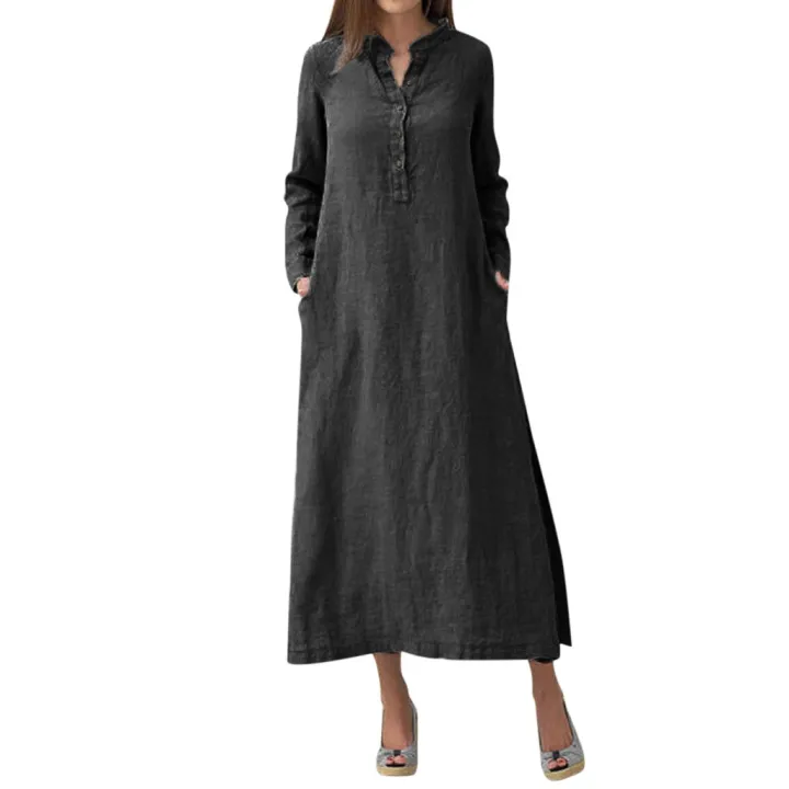 Summer%20Women's%20Elegant%20Dresses%20Solid%20%20V-Neck%20Button-Up%20Dress%20Fashion%20Holiday%20Elegant%20Maxi%20Dresses%20Evening%20Pullover%20Dress%202024%20-%20Image%205