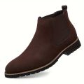 Men's Fashionable Frosted round Toe Mid-Top Chelsea Boots Slip-On Casual Boot Style.