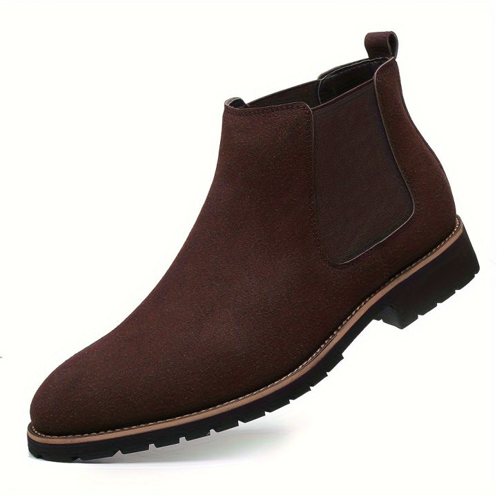 Men's Fashionable Frosted round Toe Mid-Top Chelsea Boots Slip-On Casual Boot Style