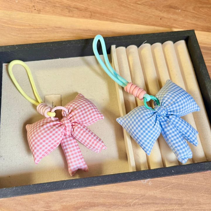 Women's Bag Pendants Korean Simple Plaid Sweet Cute Delicate Kawaii Bow Bag Charms Cute Fashionable Versatile Keychains For Girl