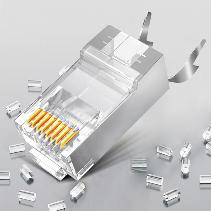 5/10Pcs%20RJ45%20Pass%20Through%20Connectors,%20Cat8/Cat7/Cat6A%20Shielded%20Modular%20Plug,%2050UM%20Gold%20Plated%208P8C%20Ethernet%20Connector%20-%20Image%203