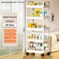 5-Tier Rolling Storage Cart with Wheels, Slim Narrow Gap Mobile Shelf, Hollow-Out Multilayer Organizer for Kitchen Bathroom Home.