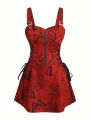 European and American Trend Oversized Ladies Slimming Shoulder Strap Zipper Full Print Skull Pattern Dress. 