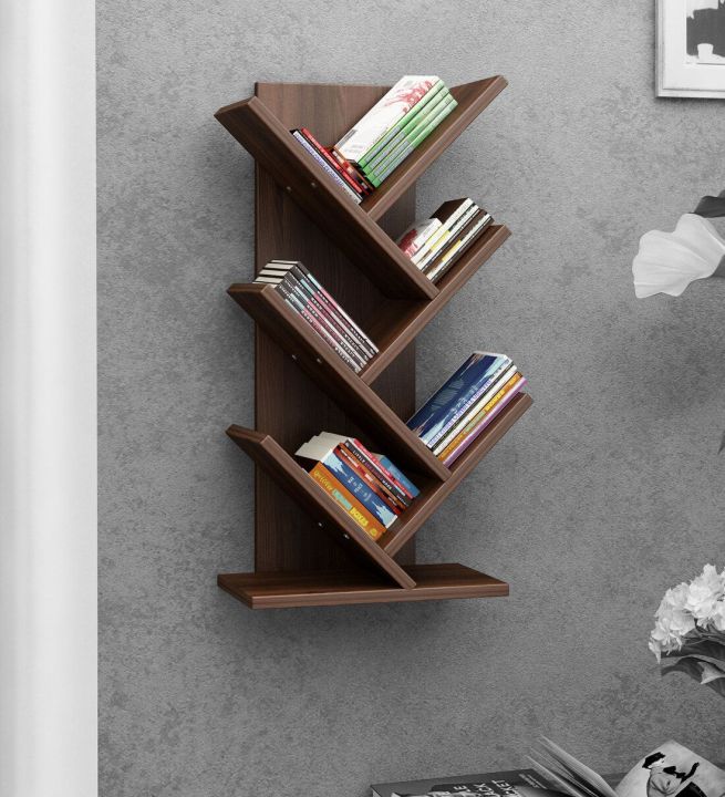 Captiver Wall Mount Book Shelf In Dark Acazia Finish 