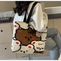 Cartoon Bear Canvas Shoulder Bag Handbag Large Capacity Tote School Bag Tutoring Bag Casual Commuting Bag Underarm Bag. 