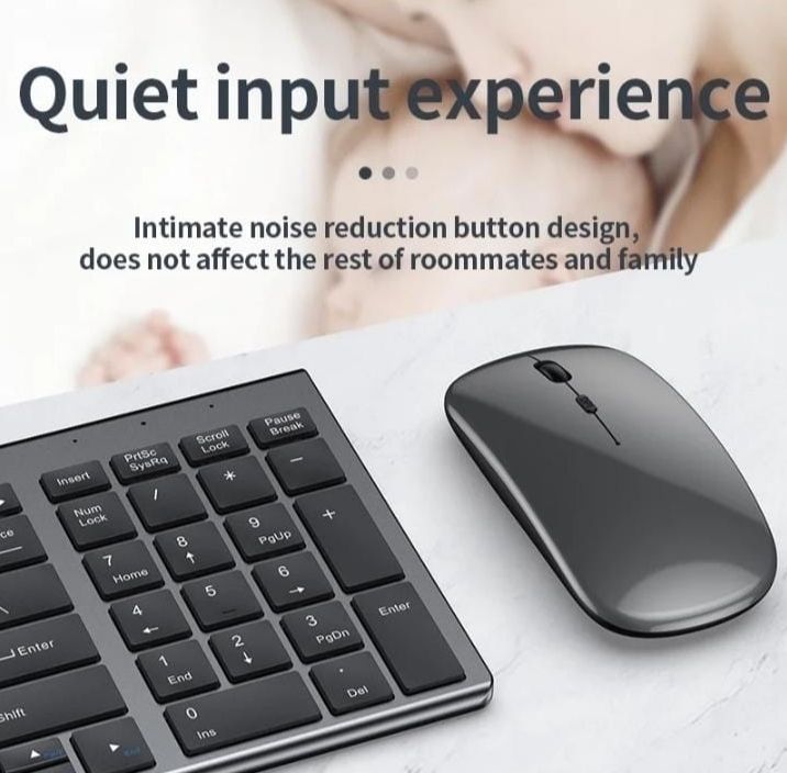 Jomaa Slim Rechargeable Bluetooth Keyboard and Mouse Set for Laptop Computer 2.4G USB Wireless Keyboard and Mouse Combo
