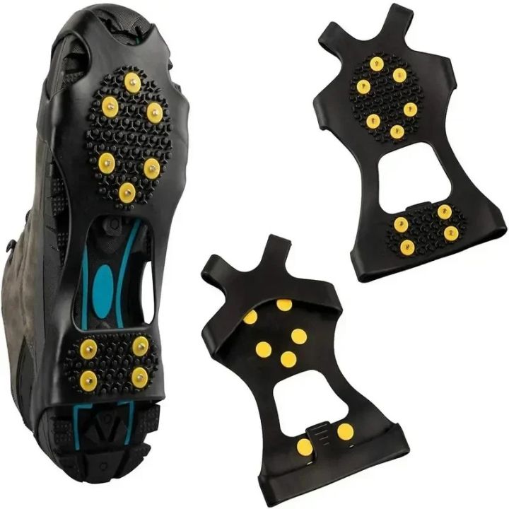 2PCS 10 Steel Studs Crampons Snow Grips Cleats for Ice and Snow Anti-Slip Rubber Traction Cleats Hiking Walking Climbing Jogging