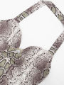 Beyprern  Snakeskin Print 2 Piece Set Women Halter V-Neck Crop Top and High Waist Skinny Shorts Summer Matching Outfits. 
