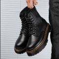 Black Martin Triple Sole Ankle Boots For Men. 