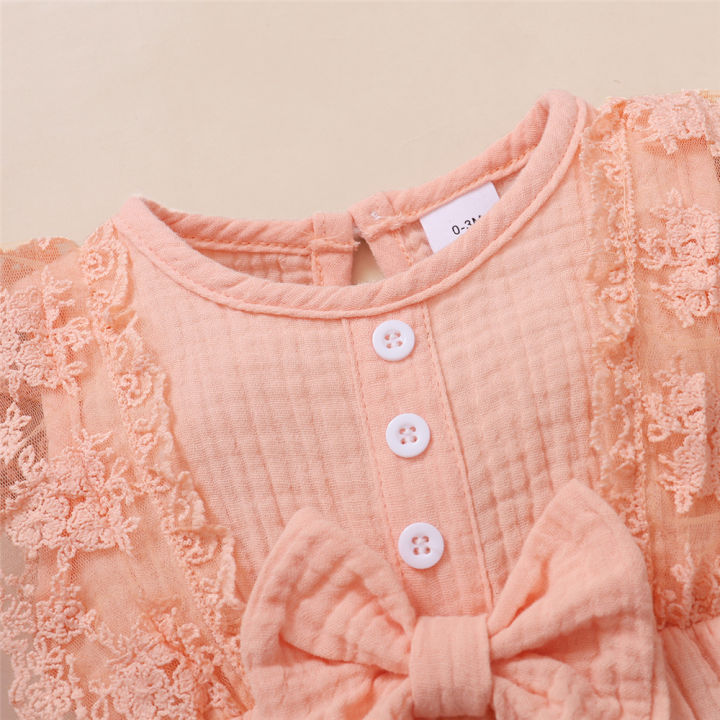 0-18%20Months%20Old%20Newborn%20Solid%20Color%20Sleeveless%20Round%20Neck%20Lace%20Edge%20Bow%20Romper+Headband%20Baby%20Girl%20Summer%20New%20Casual%20Jumpsuit%20-%20Image%205