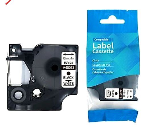 Compatible dymo A45013 Label Laminated Label Tape 12mm×7m BK on White.