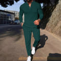 Men's Waffle Check Stand-Up Collar Semi-Casual Business Suit Button-Down Top with Comfortable Trousers Have 1/2 Pieces.