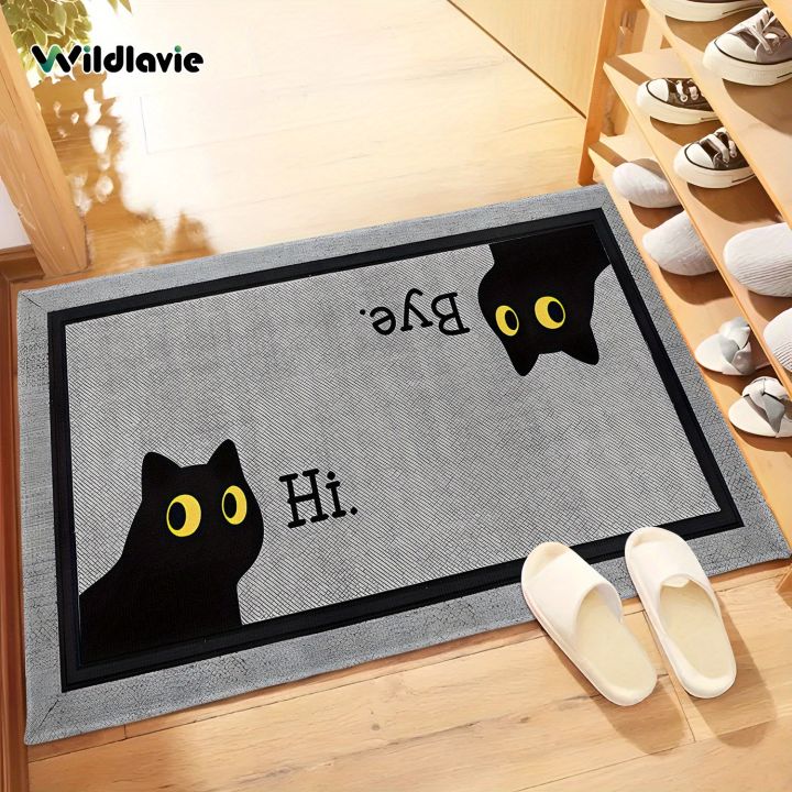 VIKAMA%20Welcome%20Mat%20Gray%20Outdoor%20Carpet%20Black%20Cat%20Carpet%20Crystal%20Velvet%20Non-Slip%20Mat%20Rug%20For%20Bedroom%20Living%20Room%20Carpet%20-%20Image%205