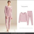 Thermal Underwear Set for Women Fleece Lined Base Layer Tops Bottoms Free-cutting Seamless Crew Neck Long Sleeved Long Johns. 