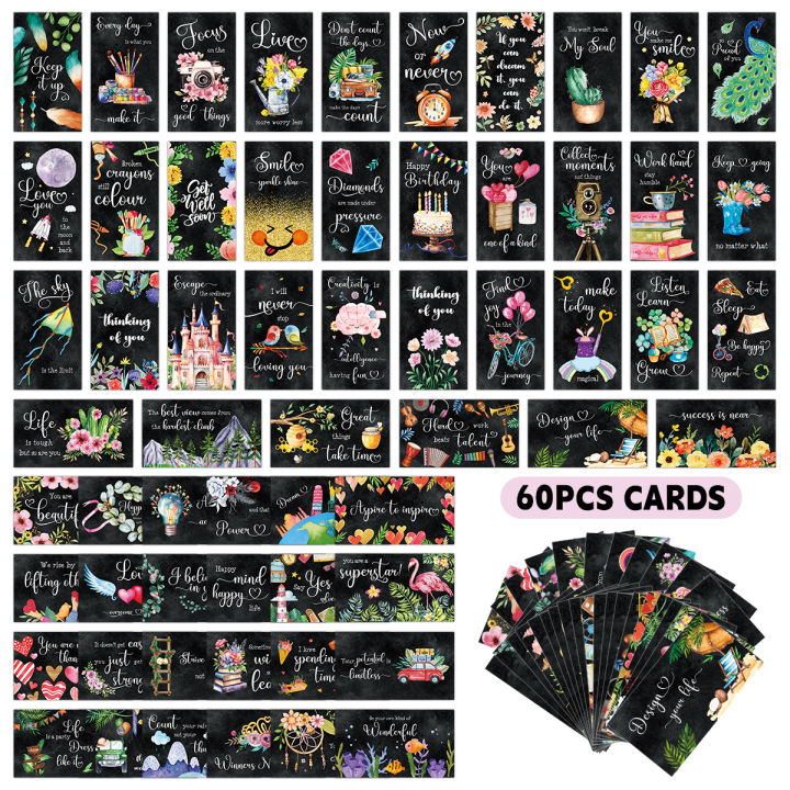 60pcs Inspirational Cards Motivational Lunch Box Notes,Chalkboard Message Cards with Quotes,Positive Affirmations Card for Women