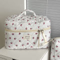 Wholesale Cherry Tote Women Makeup Bag Portable Cute Ladies Cosmetic Toiletry Storage Pouch Handbag Cotton Quilted Zipper Bag. 