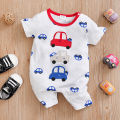 Summer Boys And Girls Cute Cartoon Car Embroidery Cotton Comfortable Casual Short Sleeve Baby Bodysuit. 