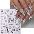 2Pcs Cartoon Cute Cat Nail Childlike Stickers Holographic Love Heart Bronzing Star Sliders Silver Chrome Nail Art Manicure Decor. 