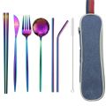 8Pcs/set Tableware Reusable Travel Cutlery Set Camp Dinnerware Set Stainless Steel Spoon Fork Chopsticks Straw Portable Case. 