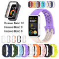 For Huawei Band 10 9 8 nfc strap sports silicone band diamond fashion frame bumper case straps. 