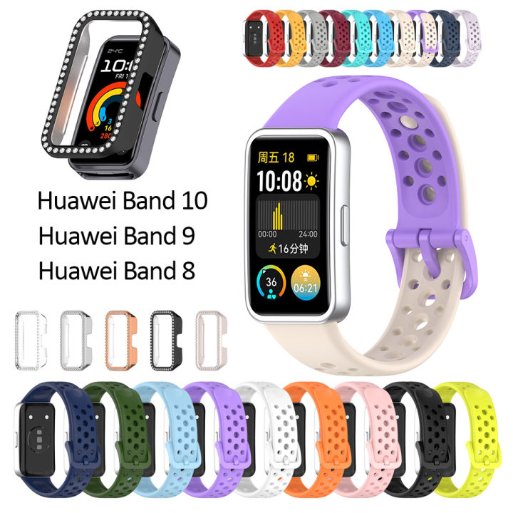 For Huawei Band 10 9 8 nfc strap sports silicone band diamond fashion frame bumper case straps