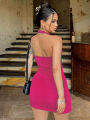 Halter Dress Seveless Backless Side Slit Neck-mounted Mini Dresses Knitted Sheath Streetwear 2024 Summer Woman Clothing Y2K 2406. 