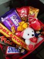 Chocolate Uncommon Gift Box with Mini Teddy Bear & Rose, High QualityChocolates. 