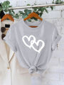 Women's Elegant White Interlocking Hearts Print T-Shirt Summer Summer Short Sleeved Harajuku Streetwear Tops Aesthetic Clothes. 