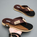 Summer trend contrasting flip flops for men wearing non-slip soft bottom braided beach sandy rubs. 
