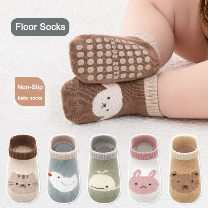 6 Pairs Kids Non-Slip Socks Cute Cartoon Animal Bear Gog Cat Pattern Children Boys Girls Baby Toddler Floor Socks Comfortable