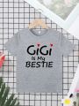Girls Cute Round Neck "GiGi LS My Bestie" Graphic Short Sleeve T-shirt Casual Tees Top Summer Kids Clothes. 