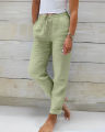 Cotton Linen Summer Pants for Women High Waist Elastic Casual Trousers Streetwear Solid Female Clothes 2026 Loose Pencil Pants.