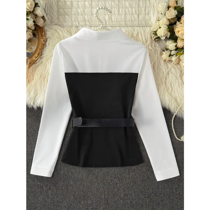 Gadinus%20Women%20Two%20Tone%20Peplum%20Belted%20Shirt%20Blouse%20Contrast%20Panel%20Long%20Sleeve%20Elegant%20Button%20Top%20-%20Image%202
