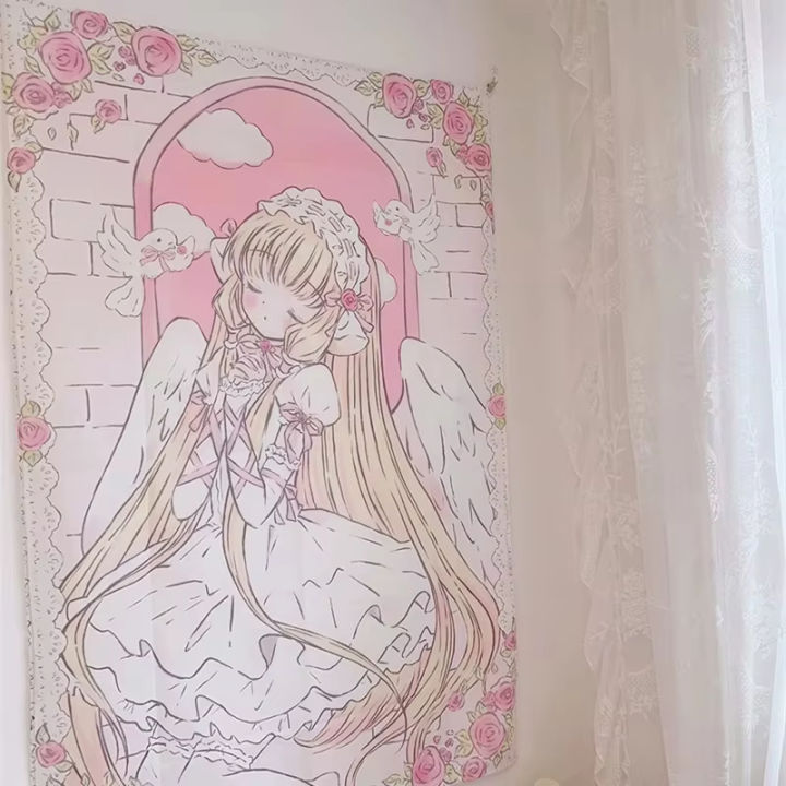VIKAMA%20Healing%20Angels%20Tapestry%20Blonde%20Maiden%20x%20Lace%20White%20Wings%20Pink%20and%20White%20Roses%20Bedroom%20Nursery%20Decoration%20-%20Image%203