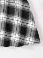 Girls Fashion Casual 2-Piece Set Black Lapel Long-Sleeved Letter Print Shirt Plaid Skirt Spring Autumn New. 