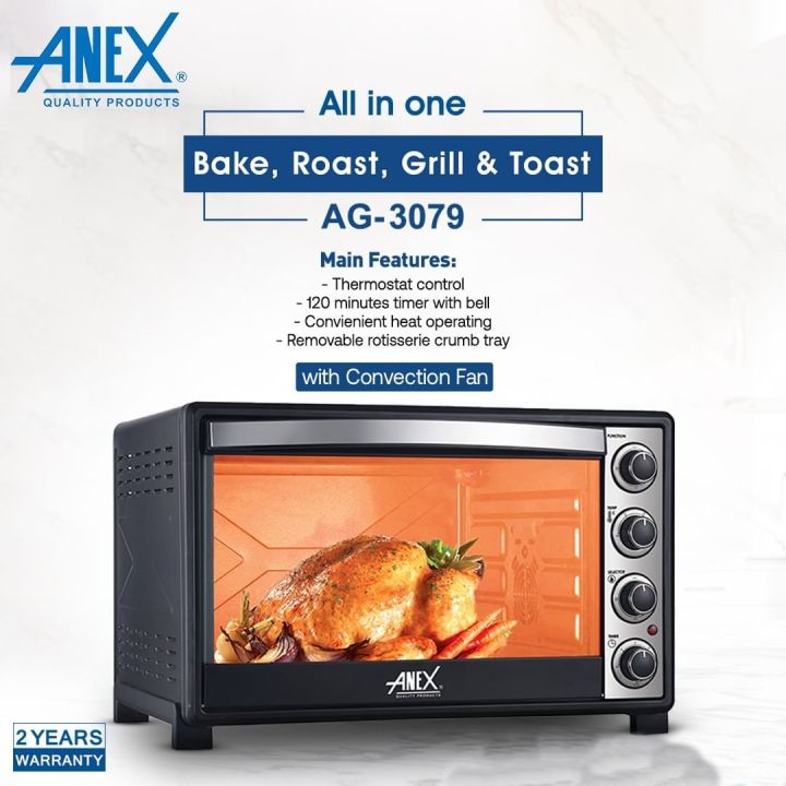 Anex Deluxe Oven Toaster Ag-3079 with Convection Fan 2200Watts with 2 years Brand Warranty