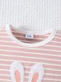 Baby Girl 2-Piece Outfit | Pink Stripe Bunny T-Shirt + Denim Shorts | Summer Cute Kids Clothing Set. 