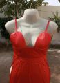 Red satin silk long braidmaid maxi gown dress to wear in weddings and prom night festivals. 
