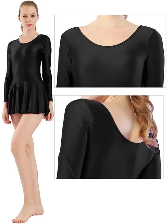 Women's%20Glossy%20Long%20Sleeve%20Ruffled%20Leotard%20Dress%20Solid%20Color%20round%20Neck%20for%20Ballet%20Swimming%20Dance%20Training%20Sports%20-%20Image%203